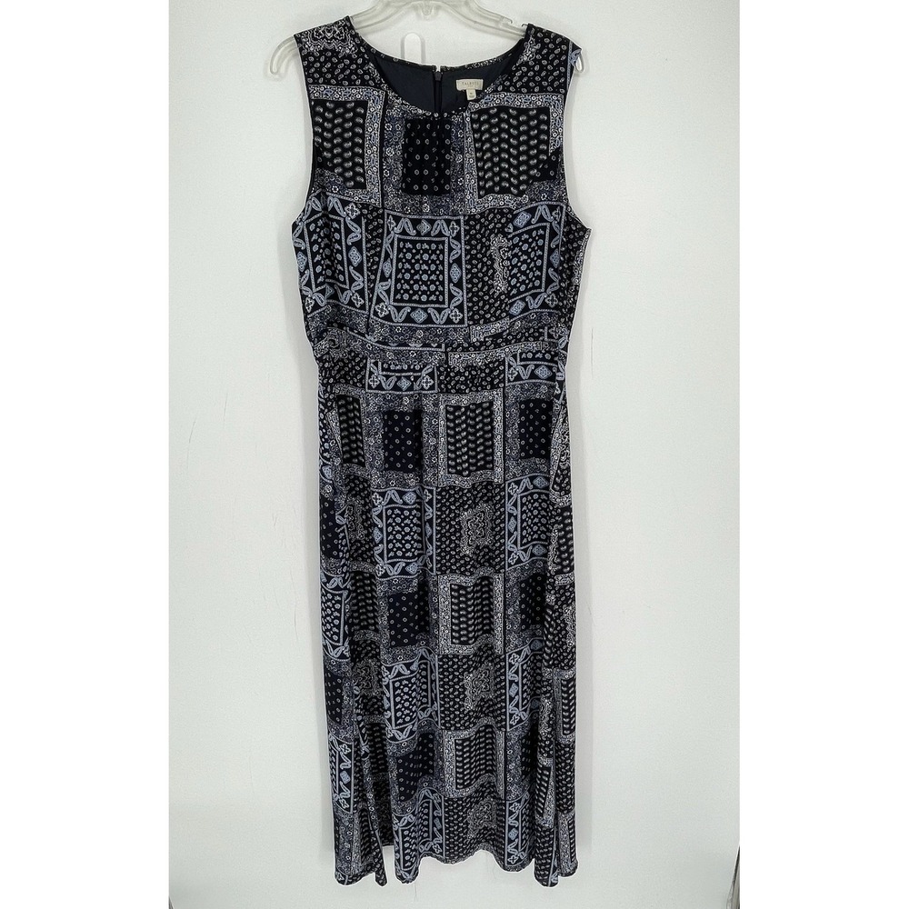 Talbots Women's Blue Paisley Patchwork Sleeveless Boho Maxi Dress Plus Size 16